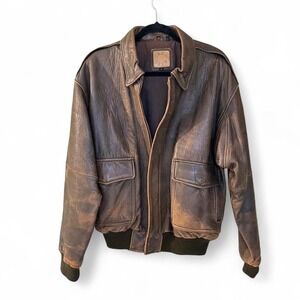 Vintage Distressed Brown Leather Bomber Jacket Aviator Flight Coat Grunge sz M
